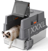 Donlinno XXXL stainless litter box open lid shows kitten-friendly access for easy scooping