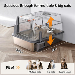 Donlinno XXXL stainless litter box semi-enclosed view offers balanced ventilation