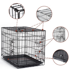 Donoro sturdy latch system on metal crate keeps pets safely inside.