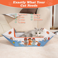 DOOKRON Cat Scratcher Boat top-angle—double-sided pads extend scratching life.
