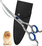 Doscpe curved dog grooming scissors, 6.69 inches, ready for precise coat trimming.