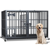 Dosker 42-inch heavy-duty metal dog crate open-top view shows easy access and interaction.