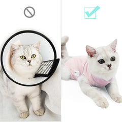 DOTON cat-recovery-suit drawstring-neck-fasteners enable easy on/off dressing.