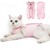 DOTON cat-recovery-suit pink front view offers comfortable post-surgery wear.
