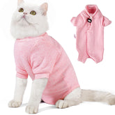 Dotoner cat surgery recovery suit front view highlighting anti-lick design for post-op protection