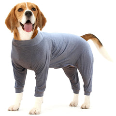 Dotoner dog recovery suit gray-worn, post-surgery protection for wounds
