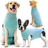 Dotoner dog surgery recovery suit male fit keeps wounds protected with a snug, comfortable design.