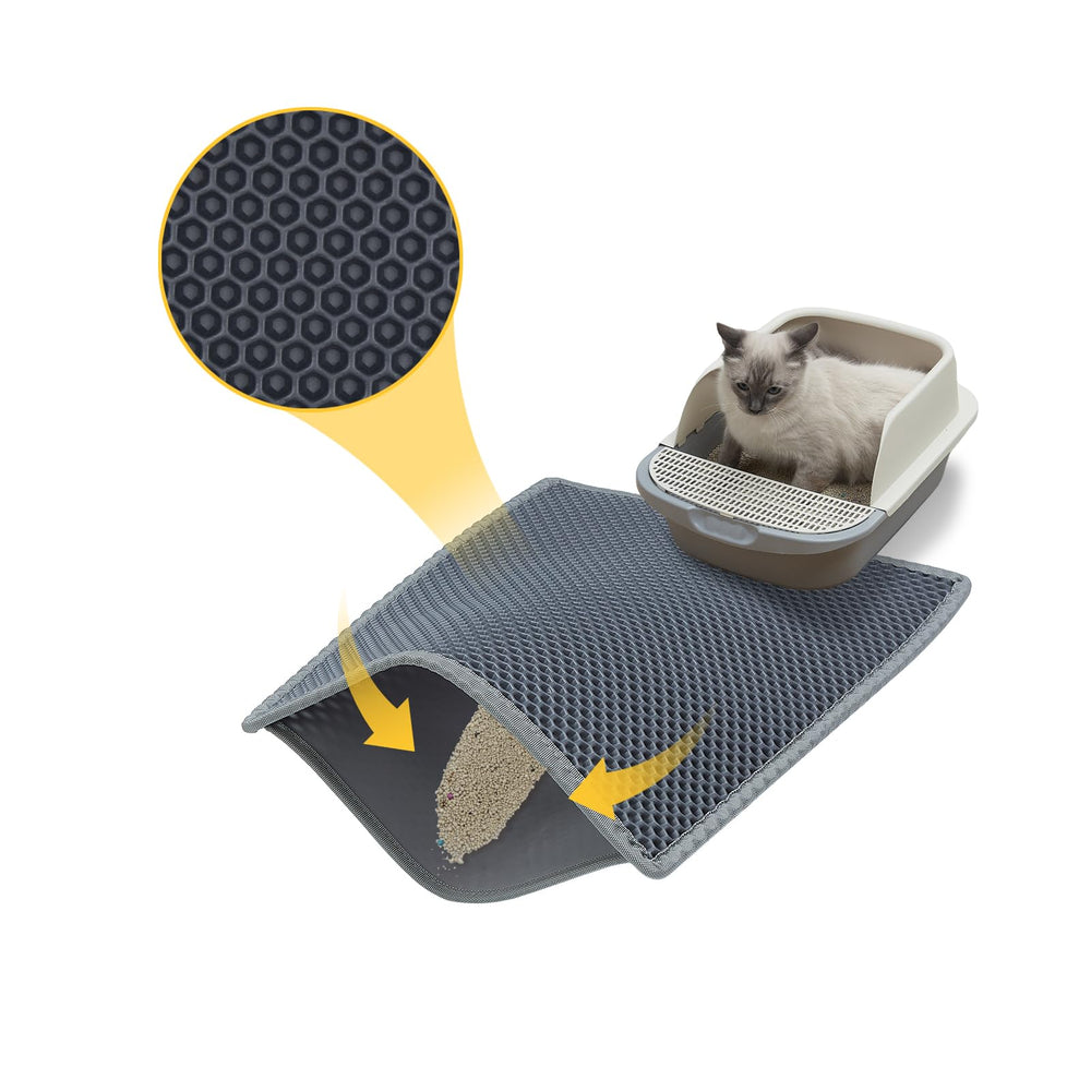 DOTPURFECT cat litter mat with honeycomb design traps litter effectively