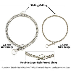 Double-Twist Link Training Choker Collar metal detail highlights rust-resistant stainless steel.