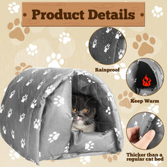 DoubleFill paw-prints gray cat shelter design enhances outdoor decor while providing shelter.