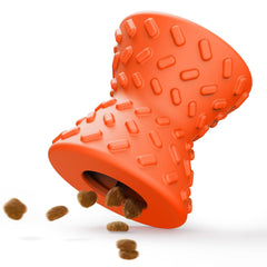 Doudele orange dumbbell close-up — durable natural rubber for long-lasting puppy play.