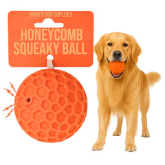 Doug's Honeycomb Squeaky Ball durable for tough chewers during indoor fetch