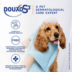 Douxo S3 Pyo Pads on fur showing hydration and detangling effects