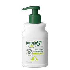 DOUXO S3 SEB Shampoo bottle front demonstrates seboregulation for dogs and cats.