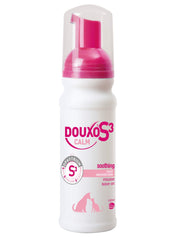 Douxo S3 Calm Itch Relief mousse bottle close-up showing soothing formula for irritated skin.
