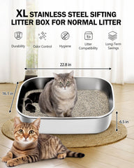 DOWANQO open-top stainless litter pan offers clear visibility and easy access.