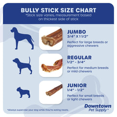 Downtown Pet Supply jumbo bully stick for large dogs, long-lasting chew.