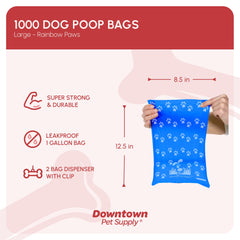 Downtown Pet Supply tear perforations on one-handed bags for easy bagging while walking.