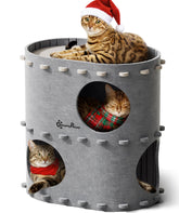 DownyPaws castle cat-house front view shows spacious entry for calm multi-cat play.