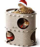 DownyPaws Castle Cat House front view shows a cozy multi-cat retreat for peaceful play.
