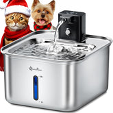 DownyPaws cat water fountain stainless front view highlights durable steel for hygienic hydration.