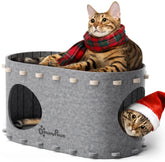 DownyPaws PeekaPurr cat house folded flat for easy storage and travel.
