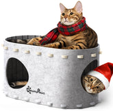 DownyPaws PeekaPurr cat house front view offers a cozy hideaway for naps and play.