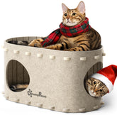 DownyPaws PeekaPurr cat house front view with dual openings for interactive play.