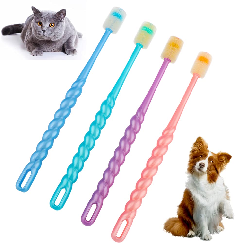 DQITJ dog-cat toothbrush 360-degree bristles deliver even cleaning across gums.