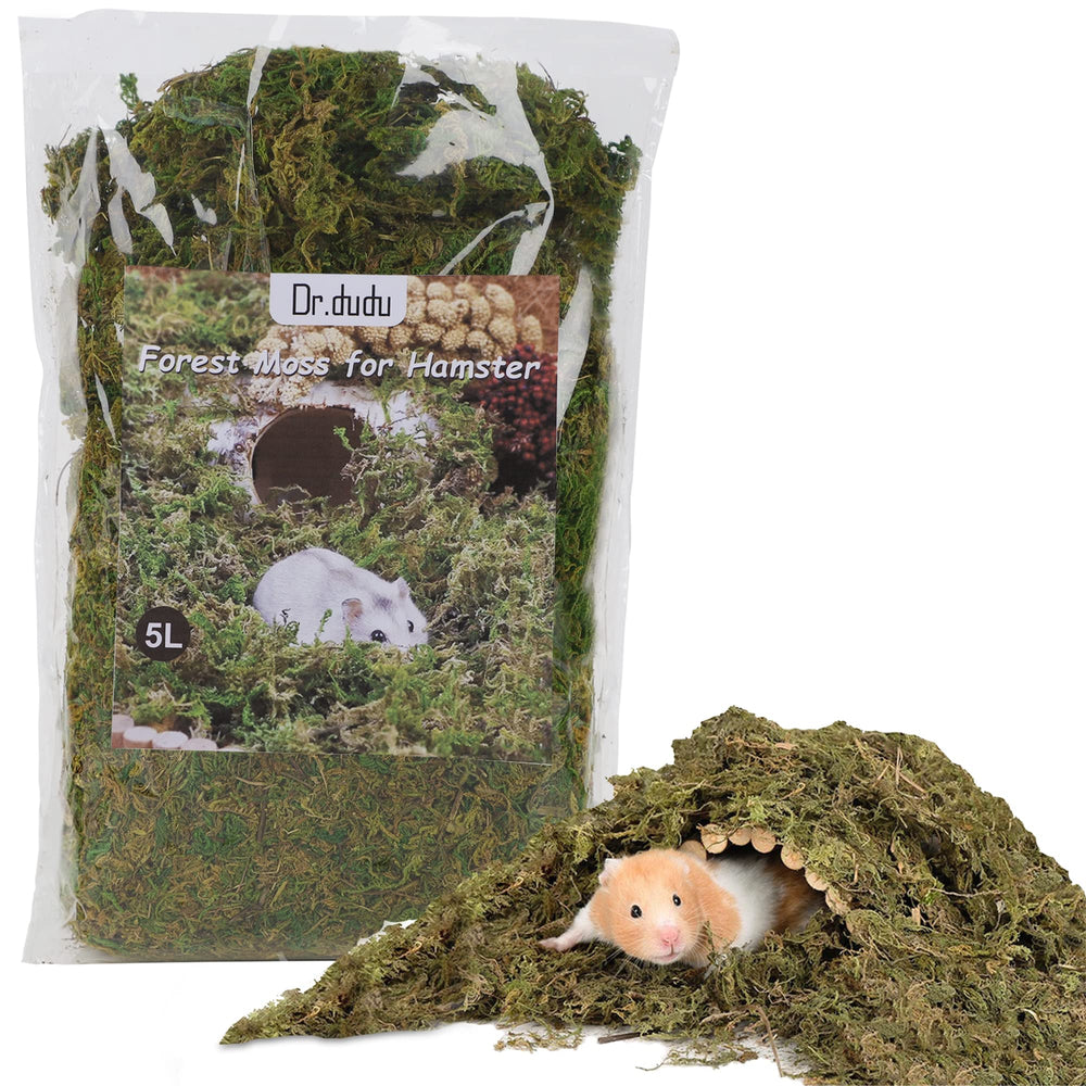 DR.DUDU forest moss 5L bag open showing natural texture and comfort for cages