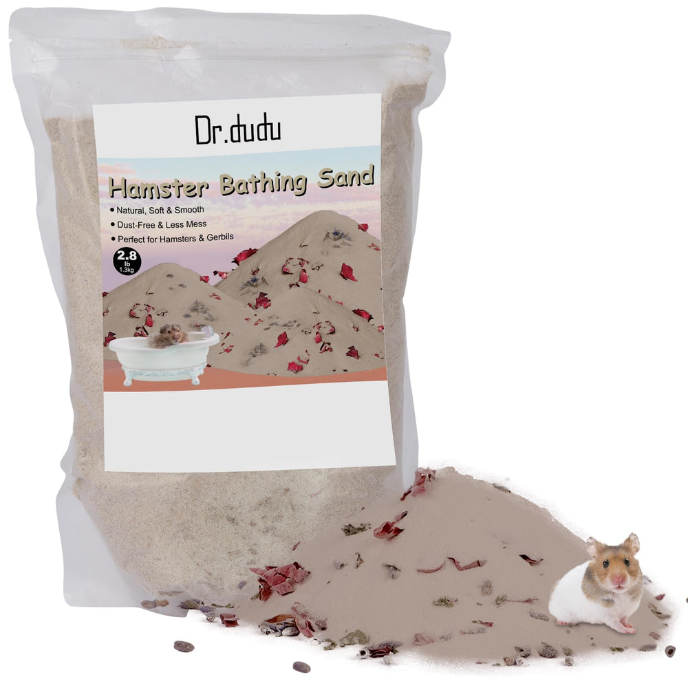 DR.DUDU hamster bath sand full bag shows natural sand for clean fur.