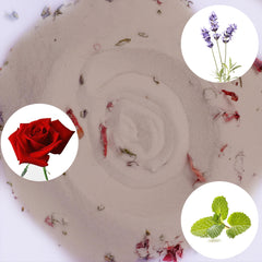 DR.DUDU hamster bath sand rose petals closeup highlights natural fragrance benefits.