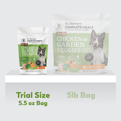 Dr. Harvey's chicken close-up showing protein-rich freeze-dried chicken for dogs