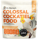 Dr. Harvey's Colossal Cockatiel Blend bag on shelf shows all-natural daily nutrition.