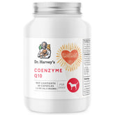 Dr. Harvey's Coenzyme Q10 capsules in a bottle supporting senior dogs' heart health daily.