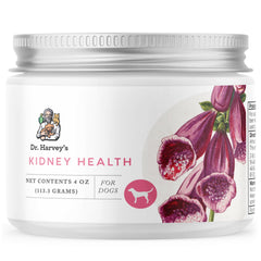 Dr. Harvey's Kidney Health dog supplement bottle for daily kidney support.