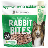 Dr. Harvey's Rabbit Bites pack-front showing single-ingredient rabbit meat rewards for training