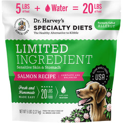 Dr. Harvey's salmon recipe bag 5lb shows a grain-free, human-grade option for sensitive dogs