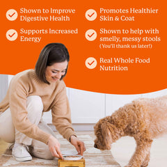 Brand label highlighting grain-free and human-grade quality on Veg-to-Bowl base mix
