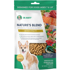 Dr. Marty Nature's Blend Active Vitality dog food image highlighting freeze-dried formula supporting immunity and joint mobility.