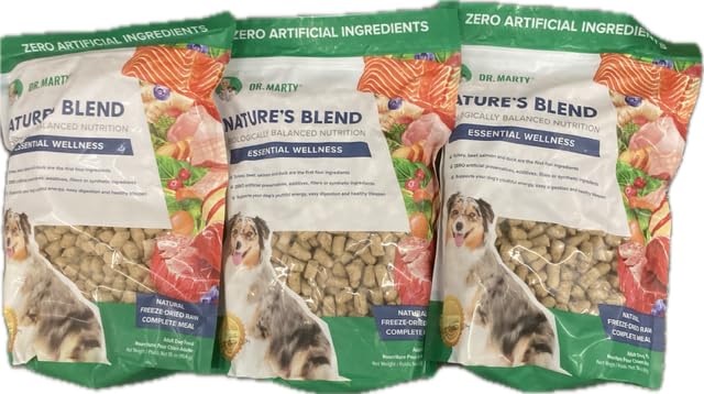 Dr. Marty Nature's Blend freeze-dried raw dog food pour for convenient, protein-rich meals.