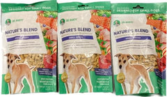 Dr. Marty Nature's Blend small breed freeze-dried raw dog food packaging with three 6 oz pouches, travel-friendly