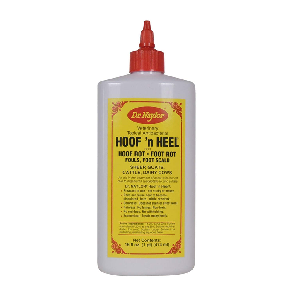 Dr. Naylor Hoof 'N Heal bottle closeup for deep hoof care and rot management