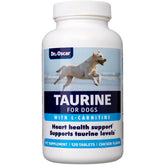 Dr. Oscar Taurine dog supplement bottle supports heart health and daily canine nutrition.