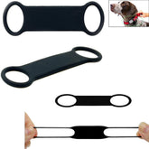 DraCra dog tag rubber band pack in black silicone for quiet, secure slide-on wear.