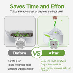 Dranbol drawstring closure demonstrates odor control and hands-free cleanup.