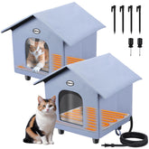 Dreyoo heated cat house 2-pack exterior shows weatherproof outdoor shelter for winter cats.