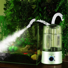 Dreyoo reptile humidifier with adjustable hose extended for large terrariums.