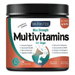 DRFOSTER dog multivitamin bottle front for everyday joint and immune support.