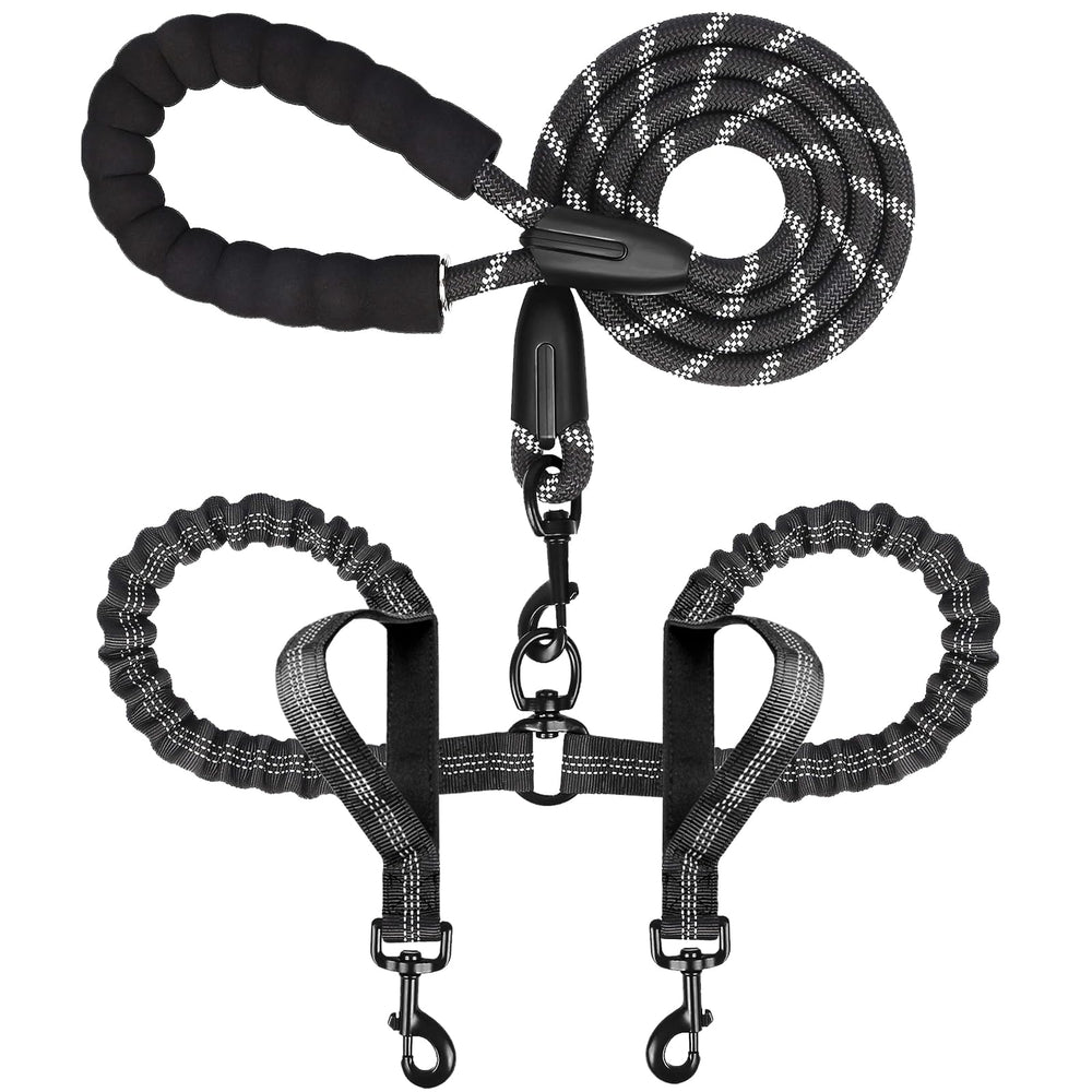 Drgxle double dog leash shows buckle adjustment for two dogs